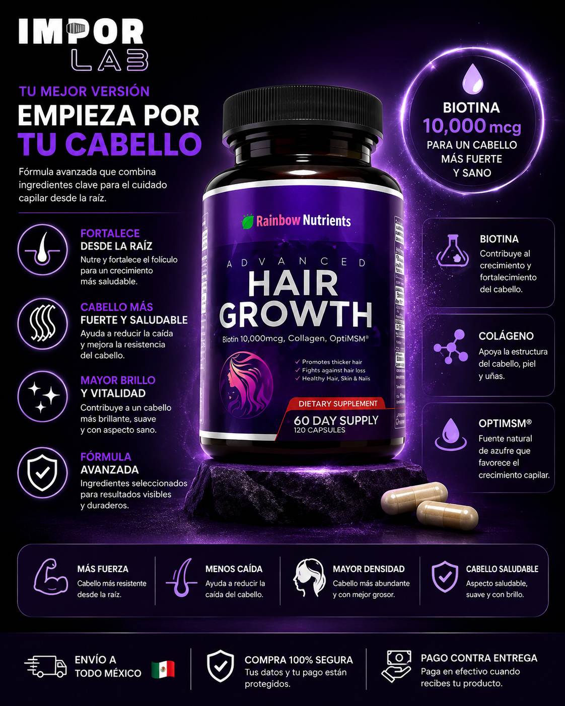 Hair Growth Complex | Suplemento para Cabello| 120 Cápsulas