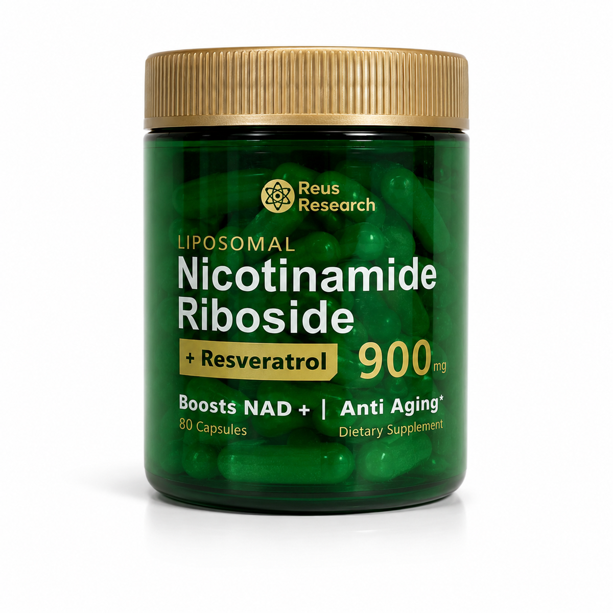 NAD+ con Resveratrol Reus Research 900 mg | 80 Cápsulas | Suplemento Alimenticio