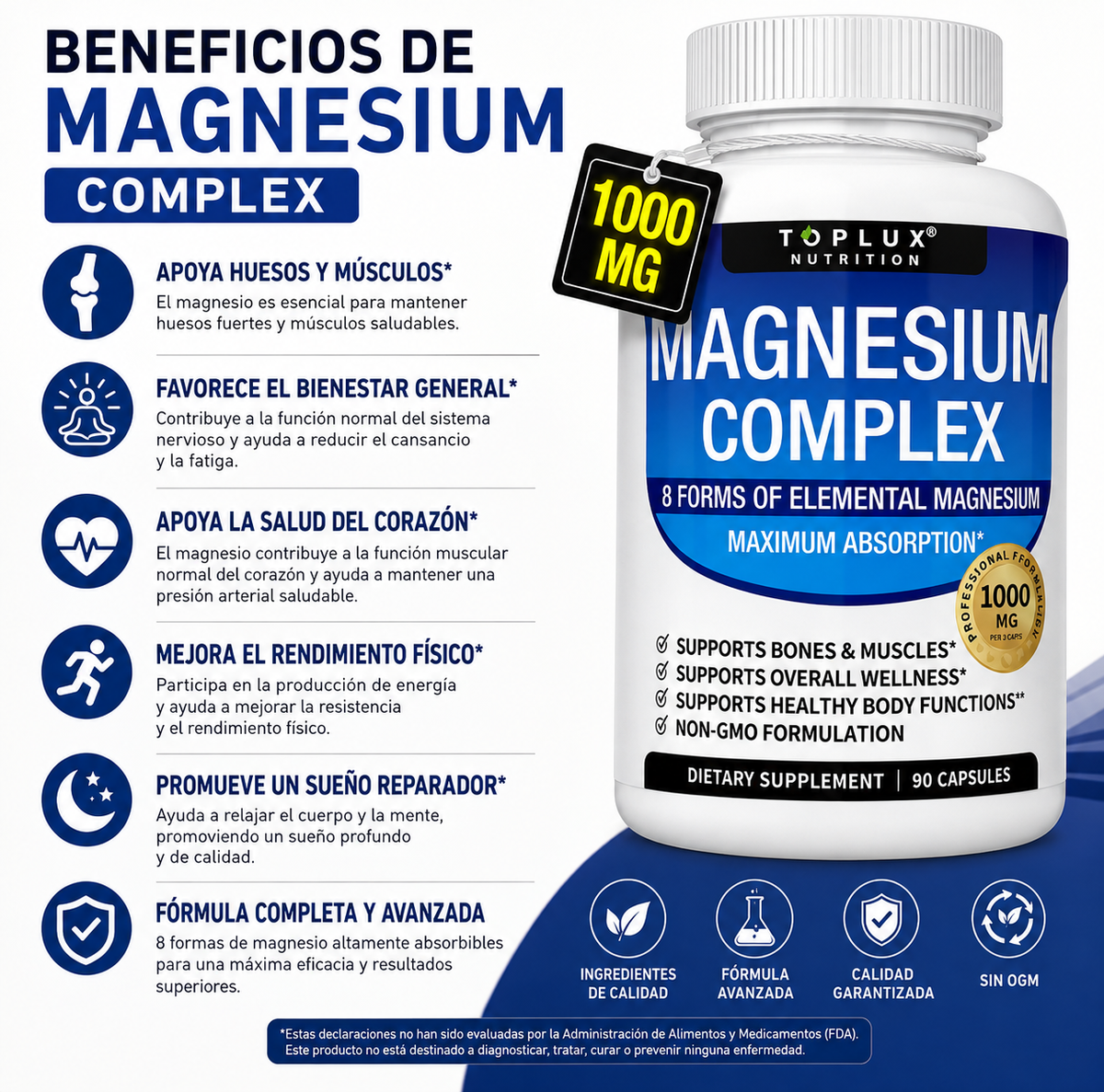 Magnesio Complex Toplux | 90 Cápsulas | Suplemento Alimenticio con Magnesio